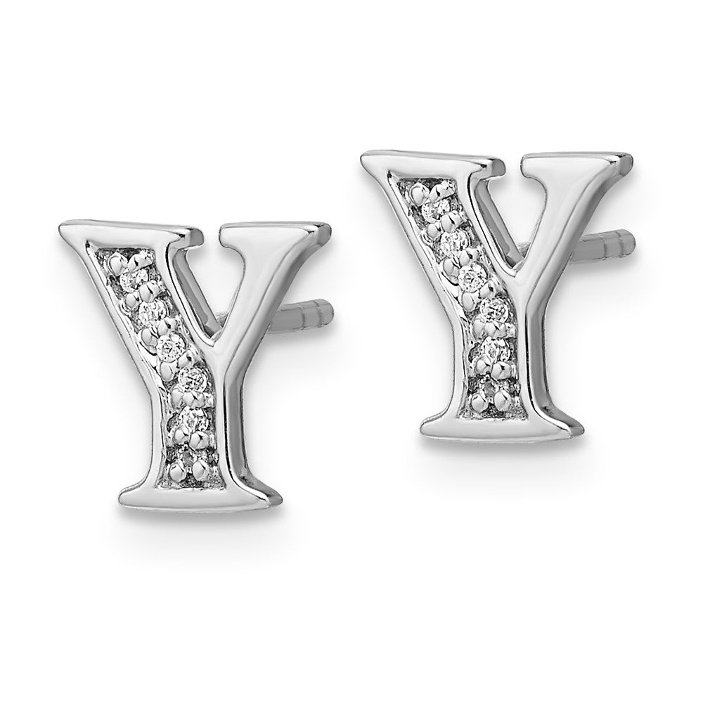 14k White Gold Diamond Initial Y Post Earrings