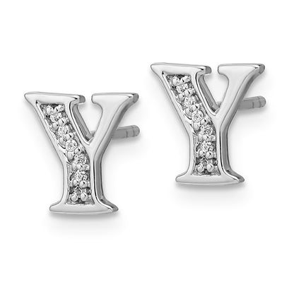 14k White Gold Diamond Initial Y Post Earrings