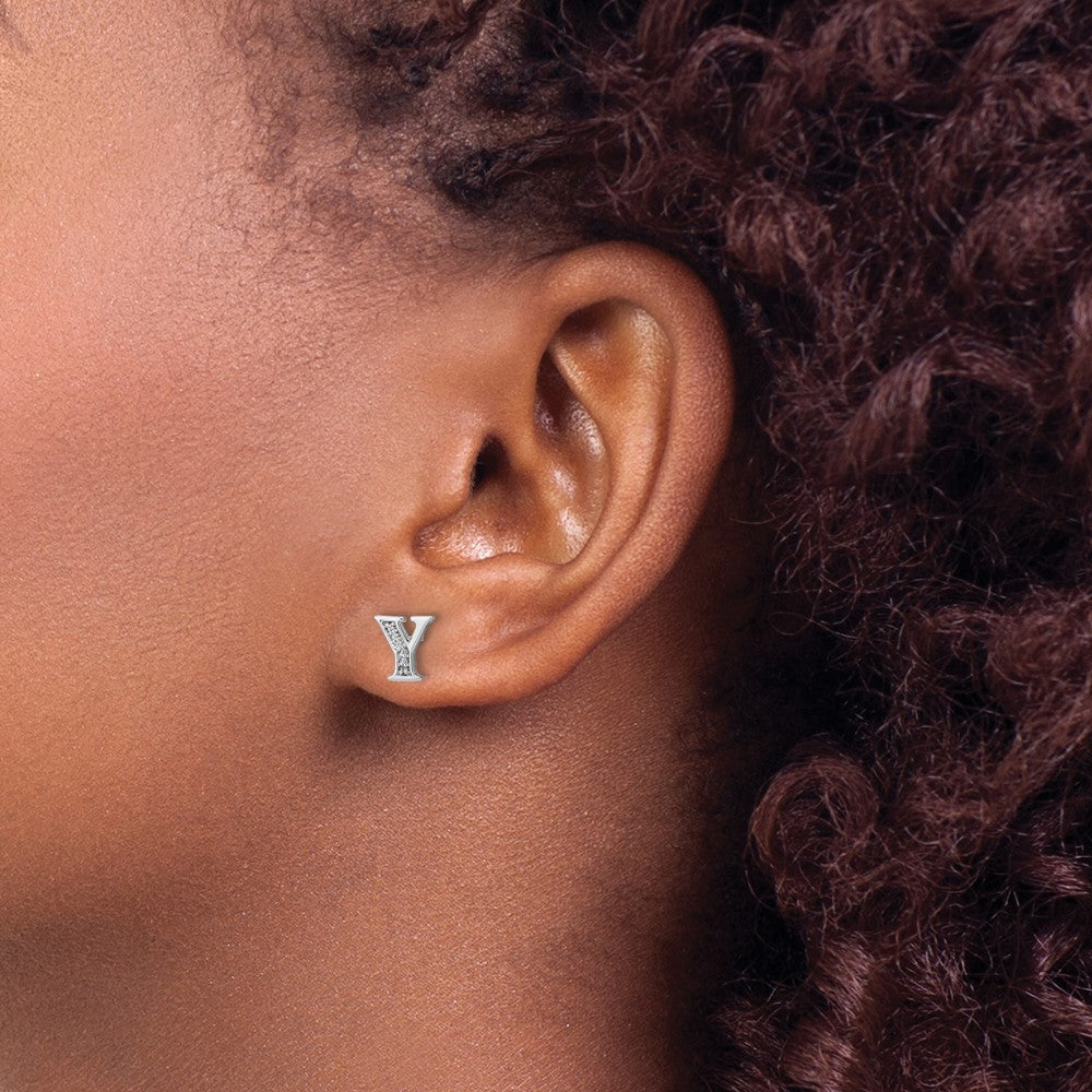 14k White Gold Diamond Initial Y Post Earrings