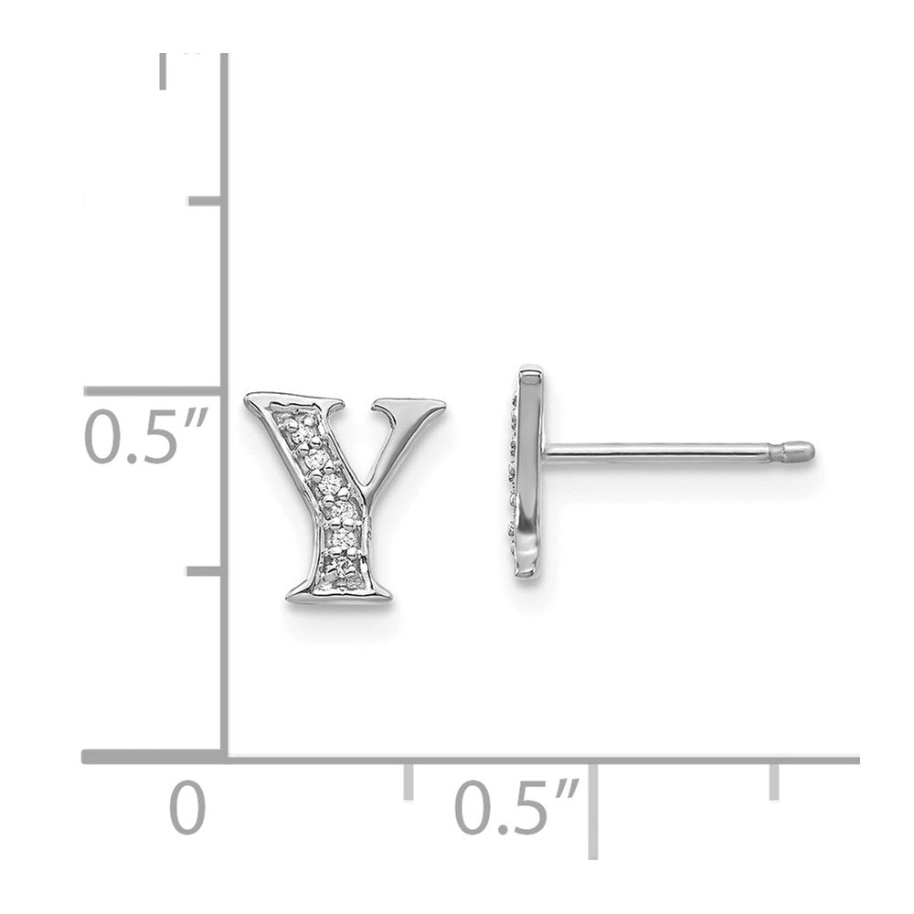 14k White Gold Diamond Initial Y Post Earrings