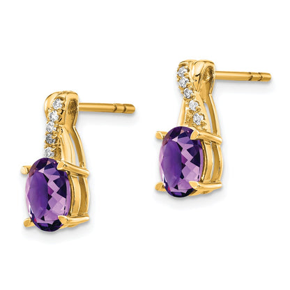 10k 7x5mm Oval February/ Amethyst and Diamond Post Earrings