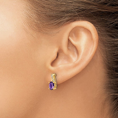 10k 7x5mm Oval February/ Amethyst and Diamond Post Earrings