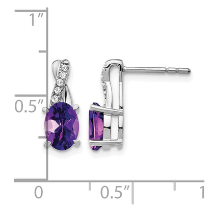14k White Gold 7x5 Oval February/Amethyst and Diamond Earrings