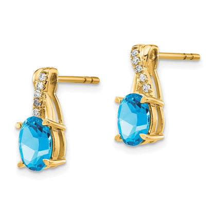10k 7x5mm Oval December/ Blue Topaz and Diamond Post Earrings