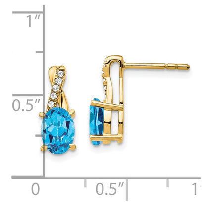 10k 7x5mm Oval December/ Blue Topaz and Diamond Post Earrings