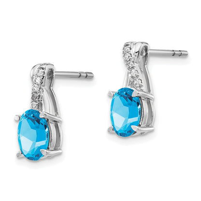 14k White Gold 7x5 Oval December/Blue Topaz and Diamond Earrings
