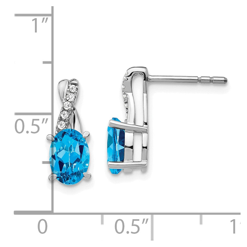 14k White Gold 7x5 Oval December/Blue Topaz and Diamond Earrings