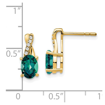 10k 7x5mm Oval June/ Lab-Created Alexandrite and Diamond Post Earrings