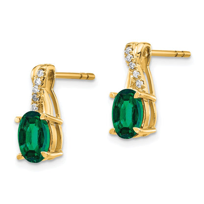 10k 7x5mm Oval May/ Lab-Created Emerald and Diamond Post Earrings