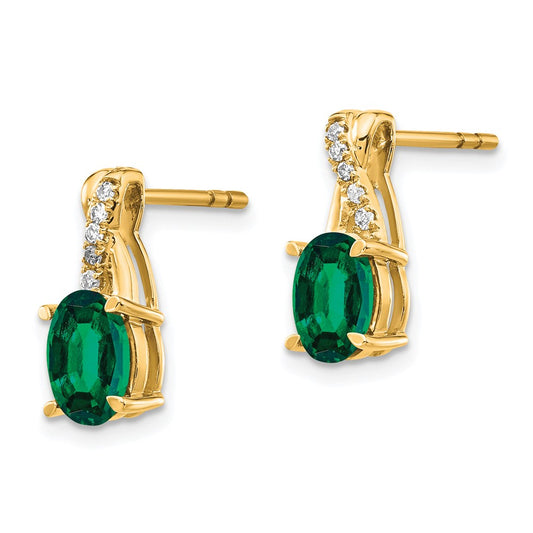 10k 7x5mm Oval May/ Lab-Created Emerald and Diamond Post Earrings