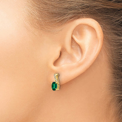 10k 7x5mm Oval May/ Lab-Created Emerald and Diamond Post Earrings