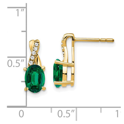 10k 7x5mm Oval May/ Lab-Created Emerald and Diamond Post Earrings