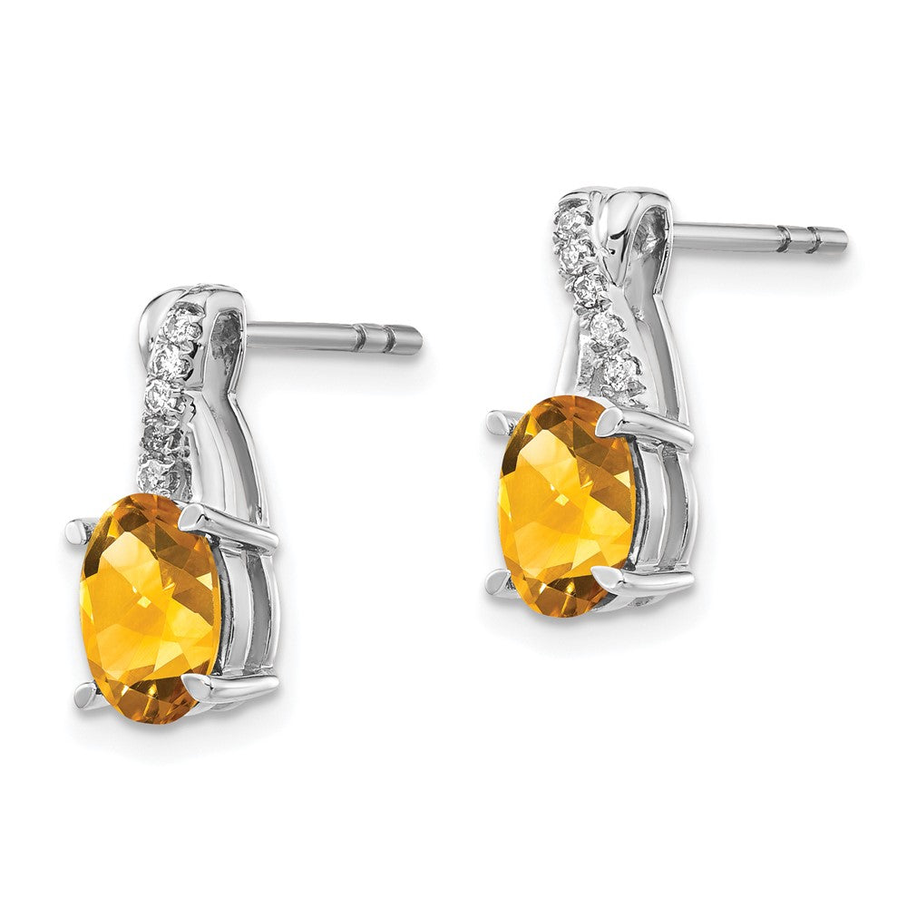 14k White Gold 7x5 Oval November/Citrine and Diamond Earrings