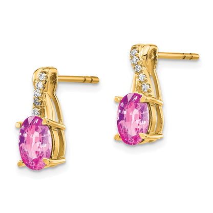10k 7x5mm Oval October/ Lab-Created Pink Sapphire and Diamond Post Earrings