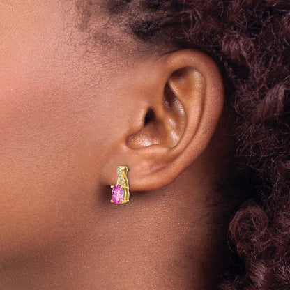 10k 7x5mm Oval October/ Lab-Created Pink Sapphire and Diamond Post Earrings