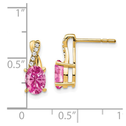 10k 7x5mm Oval October/ Lab-Created Pink Sapphire and Diamond Post Earrings