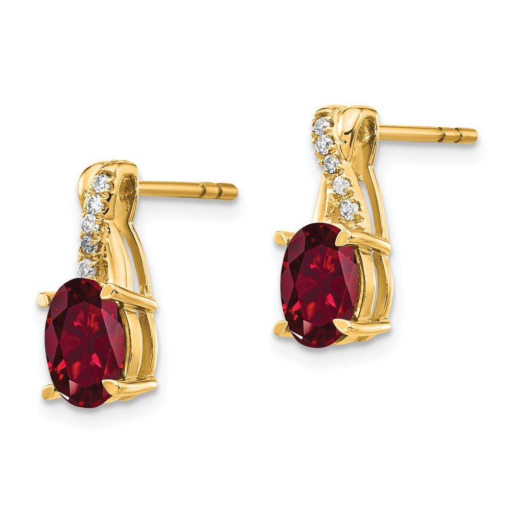 10k 7x5mm Oval July/ Lab-Created Ruby and Diamond Post Earrings