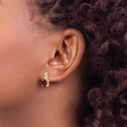 10k 7x5mm Oval July/ Lab-Created Ruby and Diamond Post Earrings