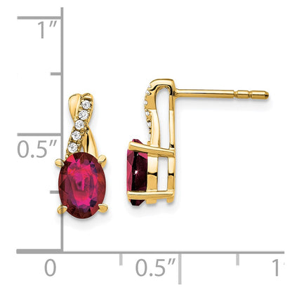 10k 7x5mm Oval July/ Lab-Created Ruby and Diamond Post Earrings