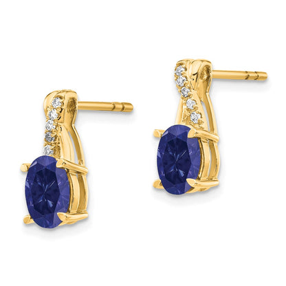 10k 7x5mm Oval September/ Lab-Created Sapphire and Diamond Post Earrings