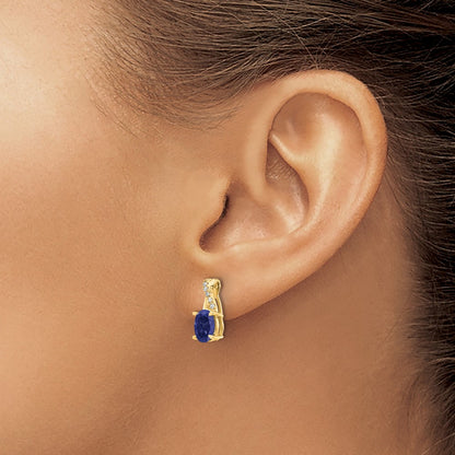 10k 7x5mm Oval September/ Lab-Created Sapphire and Diamond Post Earrings