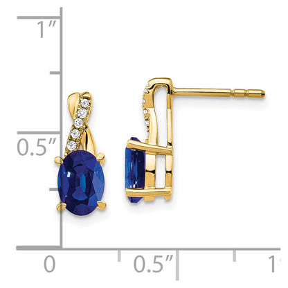 10k 7x5mm Oval September/ Lab-Created Sapphire and Diamond Post Earrings