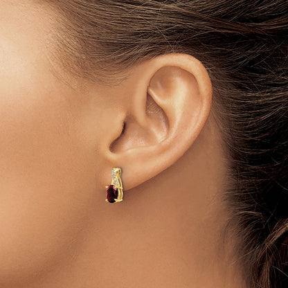 10k 7x5mm Oval January/ Garnet and Diamond Post Earrings