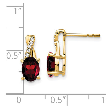 10k 7x5mm Oval January/ Garnet and Diamond Post Earrings