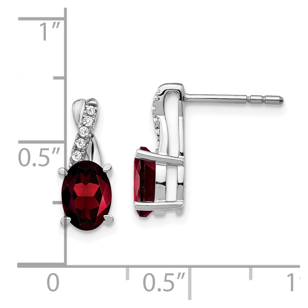 14k White Gold 7x5 Oval January/Garnet and Diamond Earrings