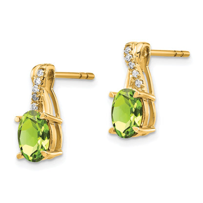 10k 7x5mm Oval August/ Peridot and Diamond Post Earrings