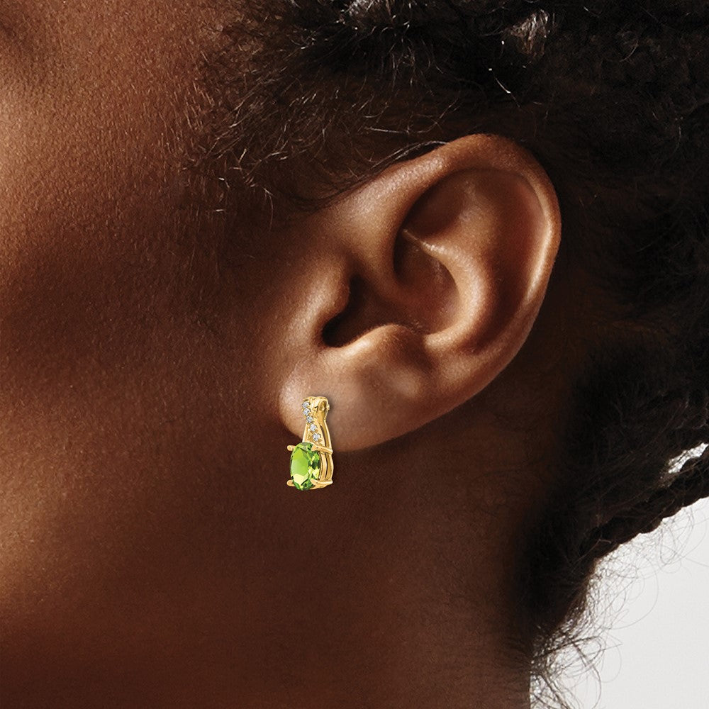 10k 7x5mm Oval August/ Peridot and Diamond Post Earrings