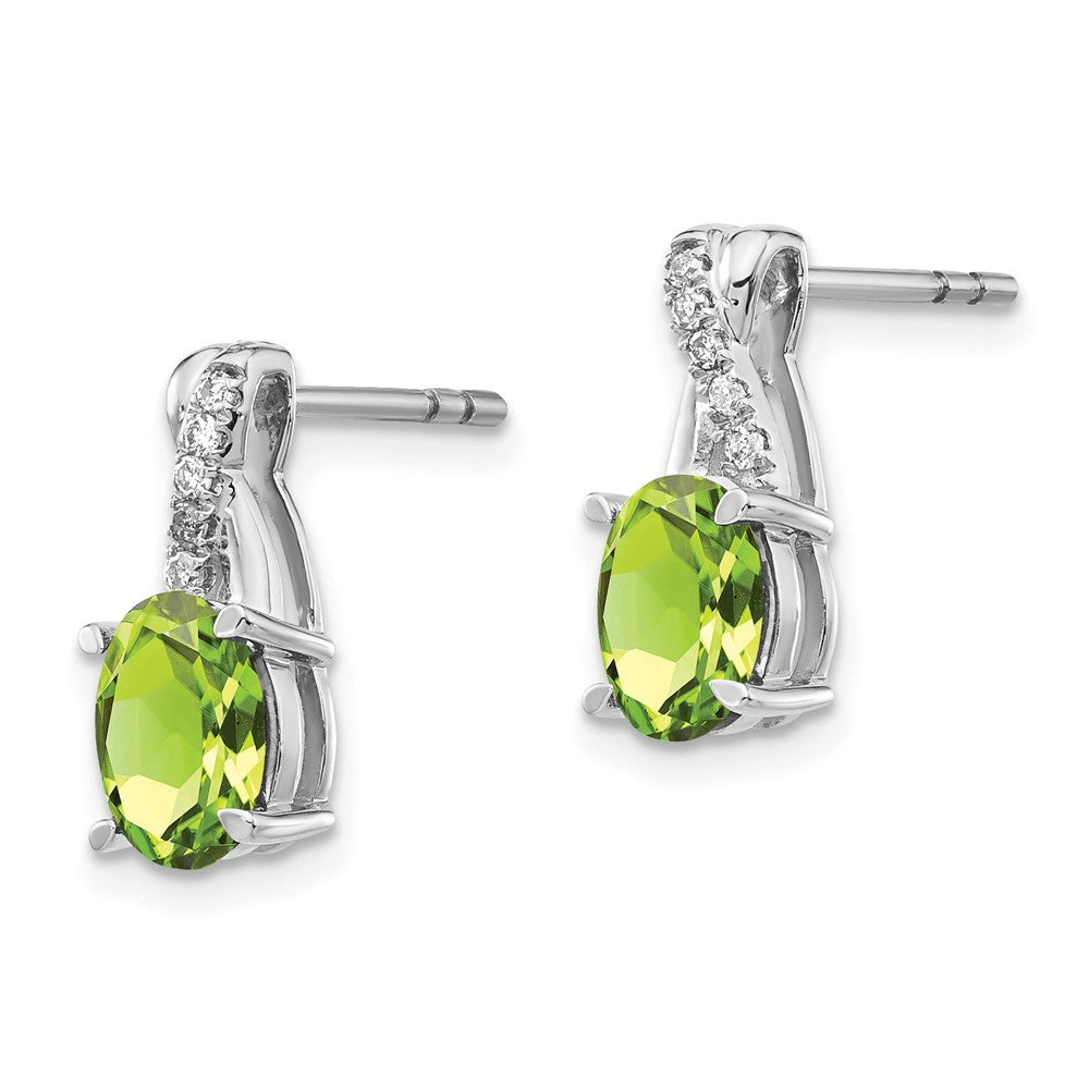 14k White Gold 7x5 Oval August/Peridot and Diamond Earrings