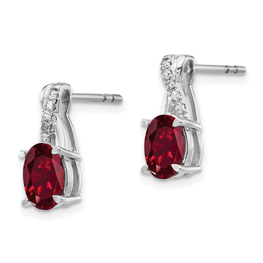 10k White Gold 7x5mm Oval Lab-Created Ruby and Diamond Post Earrings