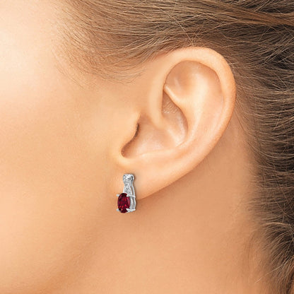 10k White Gold 7x5mm Oval Lab-Created Ruby and Diamond Post Earrings