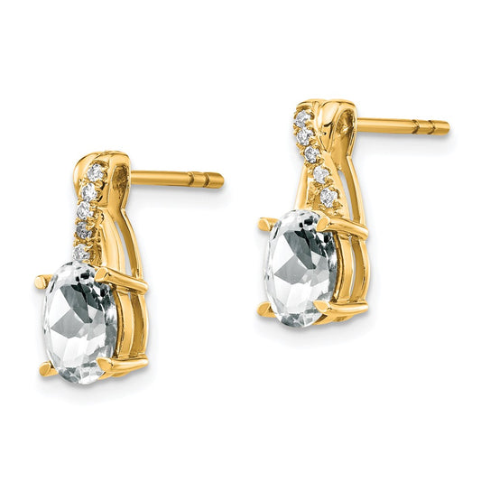 10k 7x5mm Oval April/ White Topaz and Diamond Post Earrings