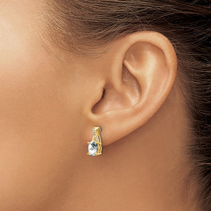 10k 7x5mm Oval April/ White Topaz and Diamond Post Earrings