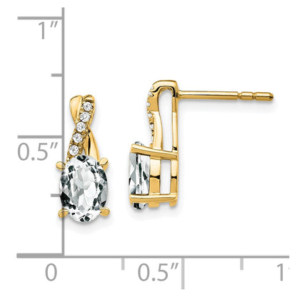 10k 7x5mm Oval April/ White Topaz and Diamond Post Earrings
