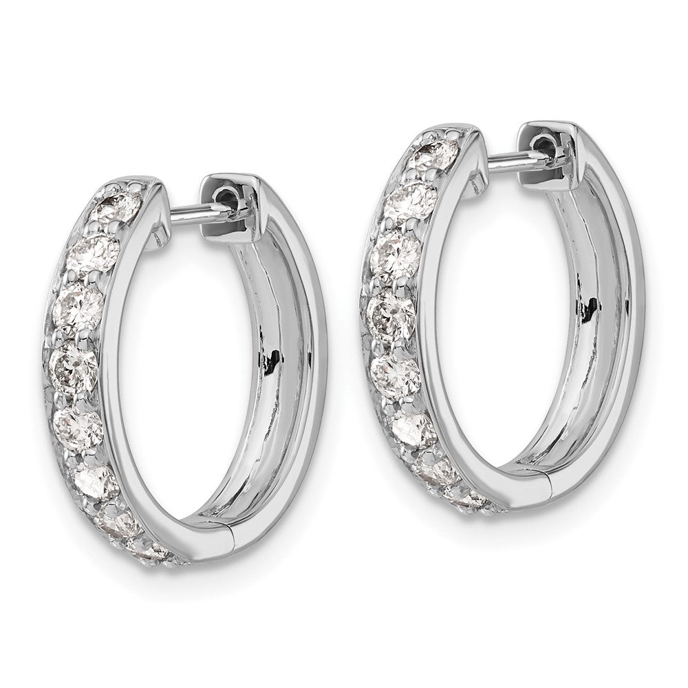 10k White Gold 3/4 carat Diamond Round Hinged Hoop Earrings