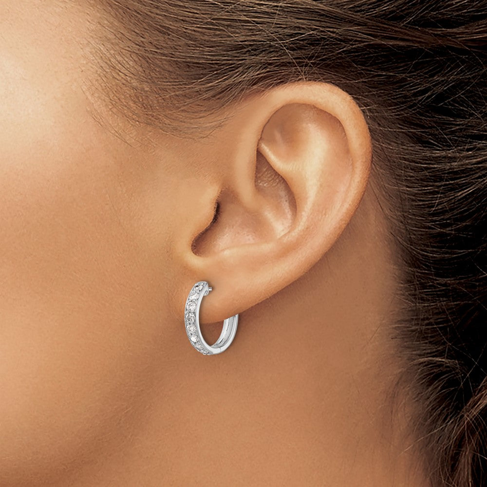 10k White Gold 3/4 carat Diamond Round Hinged Hoop Earrings