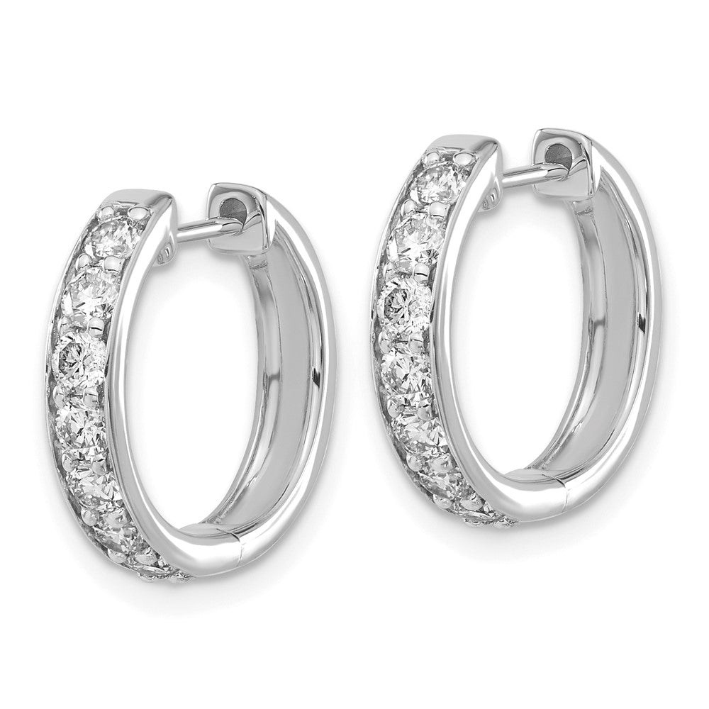 10k White Gold 1 carat Diamond Round Hinged Hoop Earrings