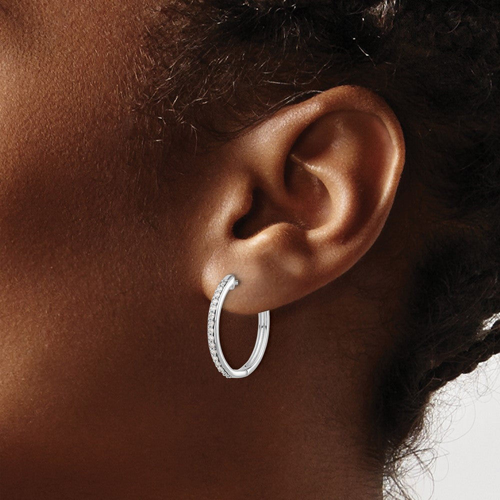 10k White Gold 1/4 carat Diamond Round Hinged Hoop Earrings