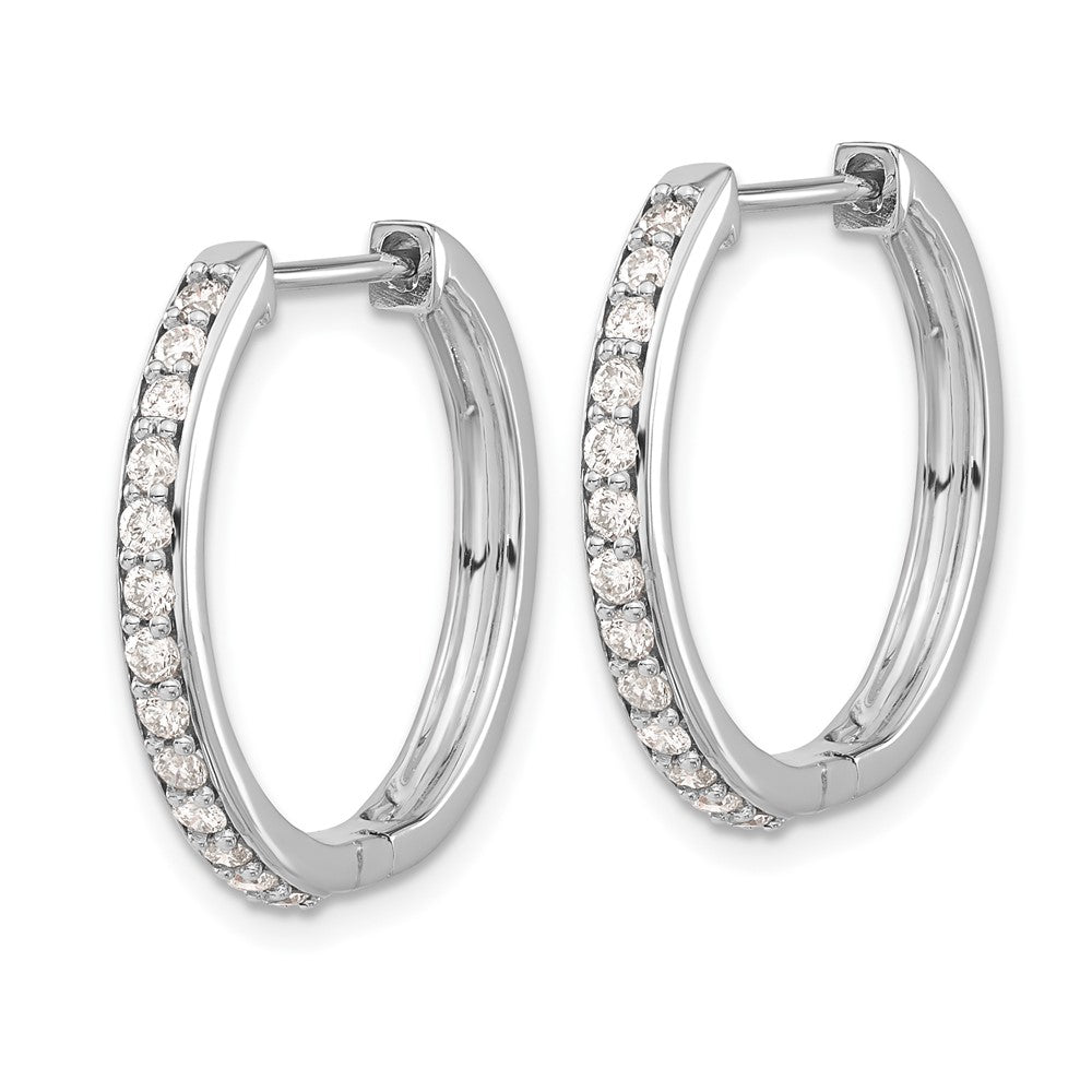 10k White Gold 5/8 carat Diamond Round Hinged Hoop Earrings