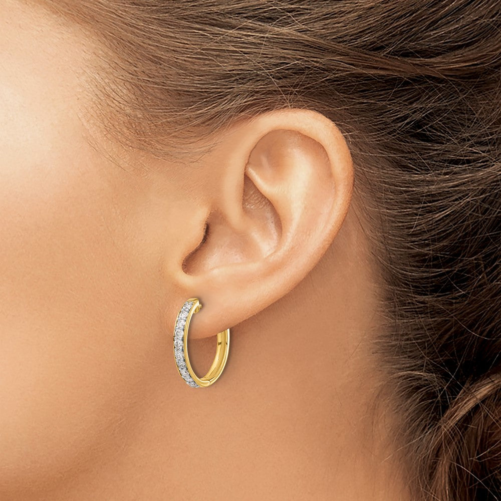 10k 1 carat Diamond Round Hinged Hoop Earrings
