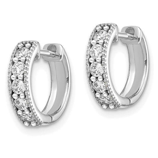 10k White Gold 1/3 carat Diamond Milgrain Edge Round Hinged Hoop Earrings