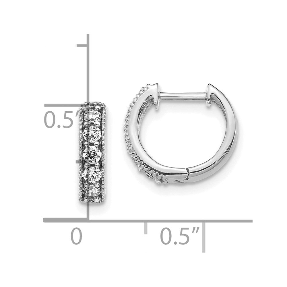10k White Gold 1/3 carat Diamond Milgrain Edge Round Hinged Hoop Earrings