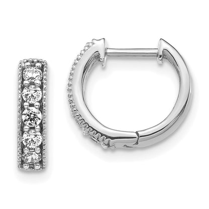 10k White Gold 1/3 carat Diamond Milgrain Edge Round Hinged Hoop Earrings