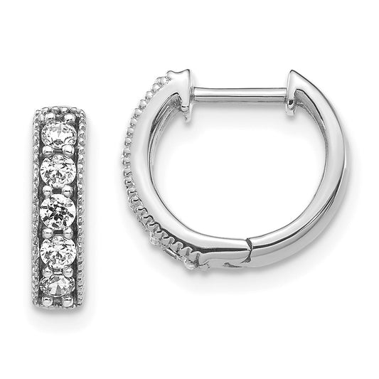 10k White Gold 1/3 carat Diamond Milgrain Edge Round Hinged Hoop Earrings