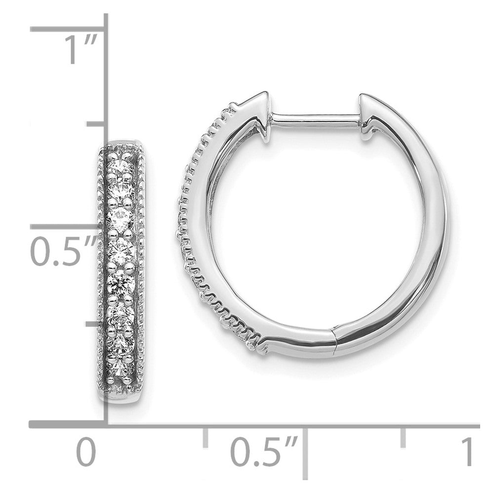 10k White Gold 3/8 carat Diamond Milgrain Edge Round Hinged Hoop Earrings