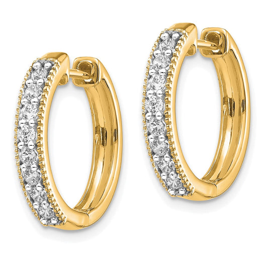 10k 3/8 carat Diamond Milgrain Edge Round Hinged Hoop Earrings