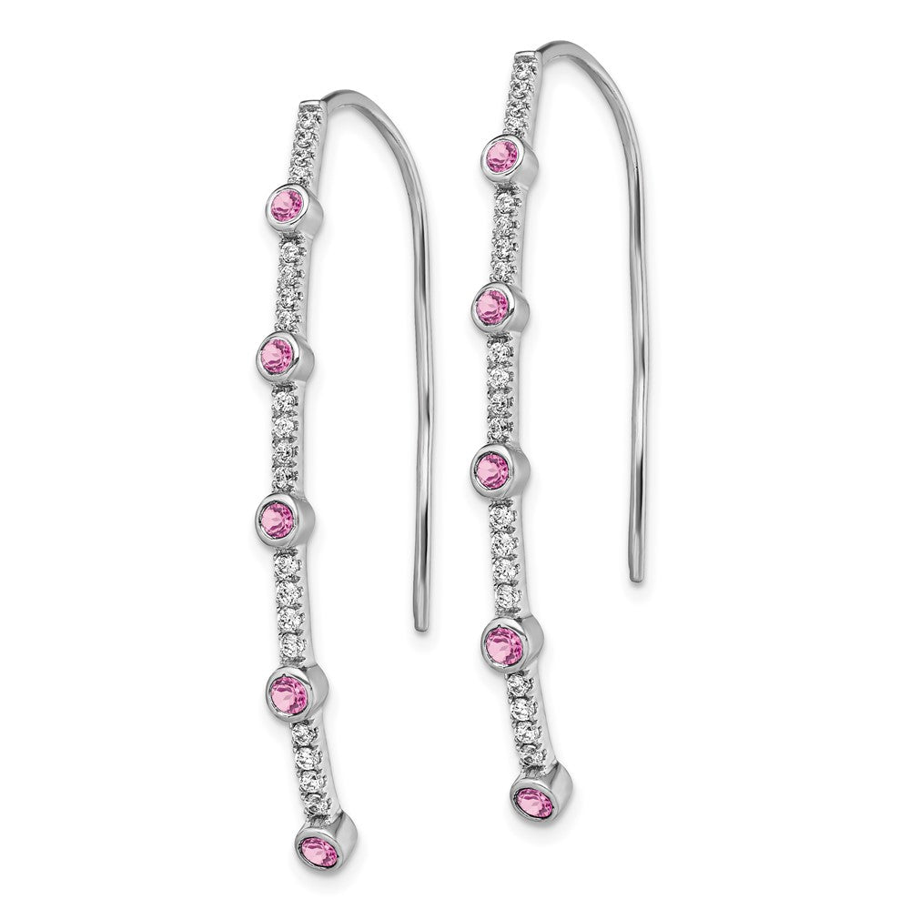 14k White Gold 3/8 carat Lab Grown Diamond VS/SI+ G+ and Lab Created Pink Sapphire Threader Earrings